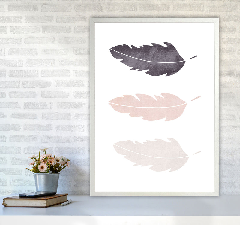 Feathers pink cotton Art Print by Pixy Paper A1 Oak Frame