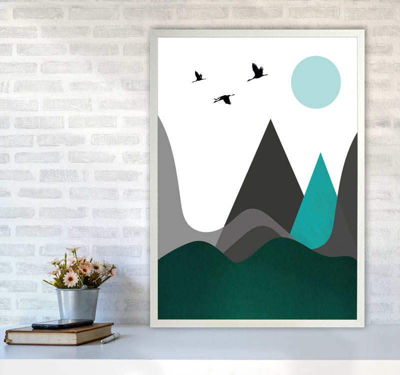 Hills and mountains emerald Art Print by Pixy Paper A1 Oak Frame