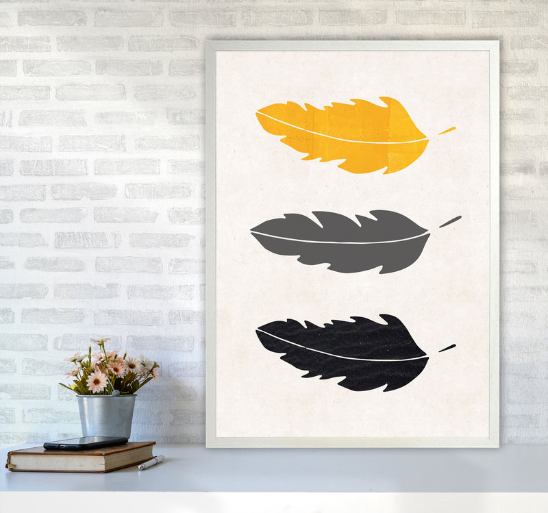 Feathers Mustard Art Print by Pixy Paper A1 Oak Frame