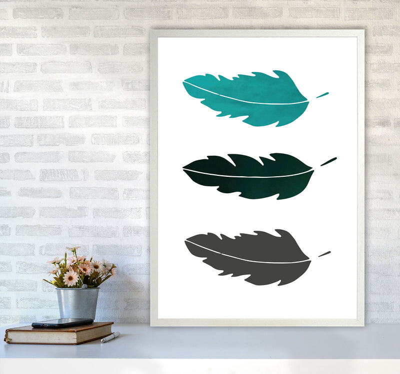 Feathers Emerald Art Print by Pixy Paper A1 Oak Frame