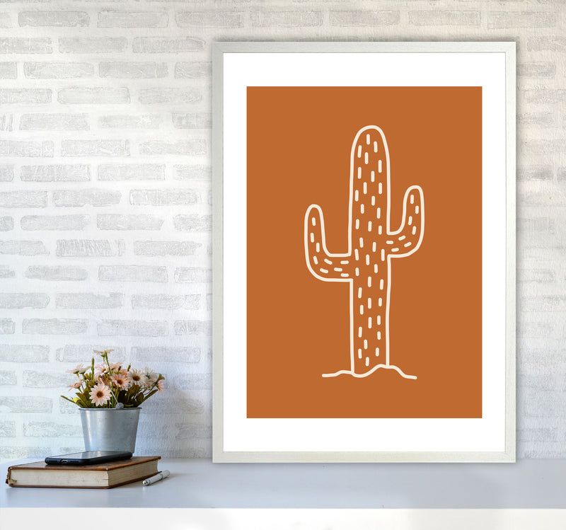 Autumn Cactus Burnt Orange abstract Art Print by Pixy Paper A1 Oak Frame