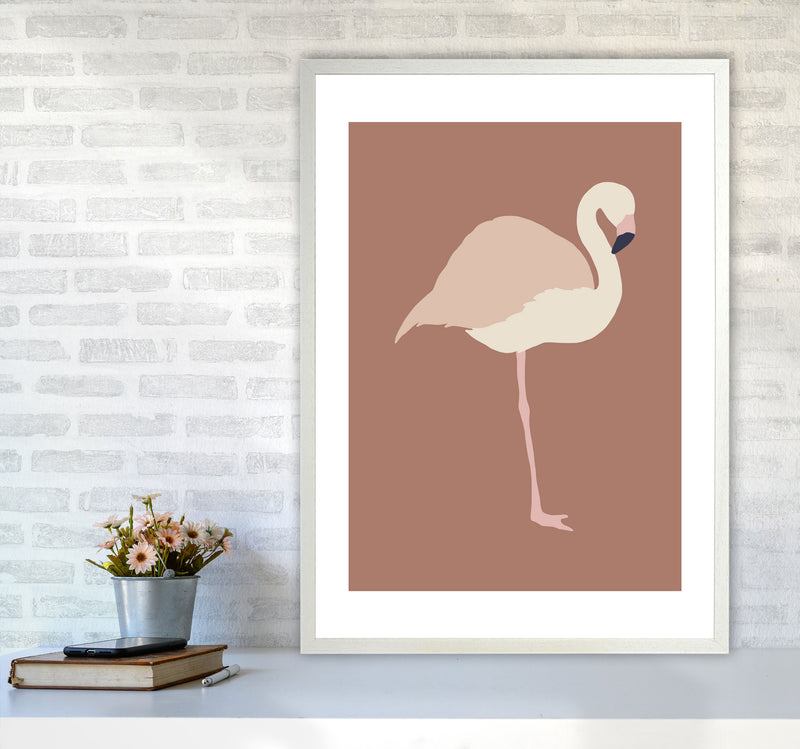 Autumn Flamingo abstract Art Print by Pixy Paper A1 Oak Frame