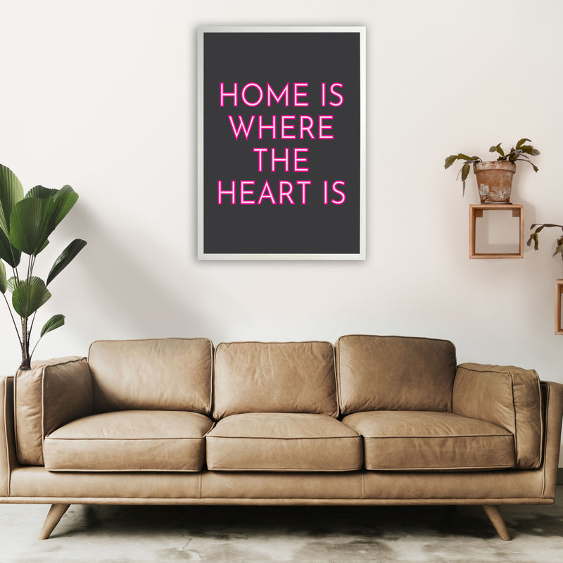 Home Is Where The Heart Is Neon Art Print by Pixy Paper A1 Oak Frame