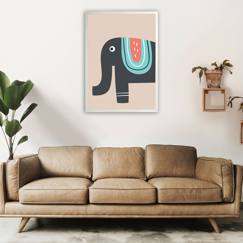 Elephant Neutral kids Art Print by Pixy Paper A1 Oak Frame