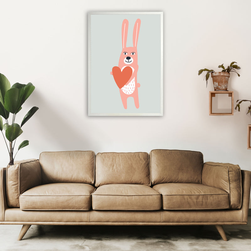 Bunny with heart Neutral kids Art Print by Pixy Paper A1 Oak Frame