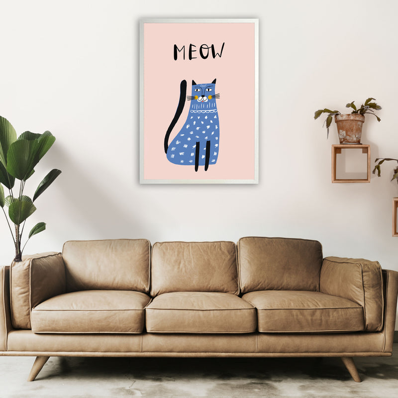 Meow Cat Art Print by Pixy Paper A1 Oak Frame