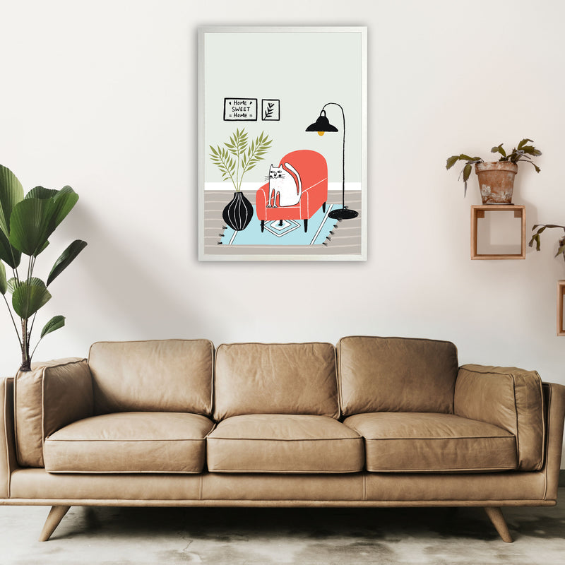 Home Sweet Home Cat Art Print by Pixy Paper A1 Oak Frame