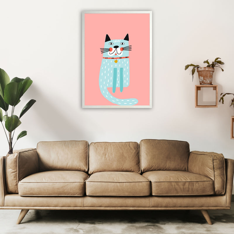 Happy Cat Art Print by Pixy Paper A1 Oak Frame
