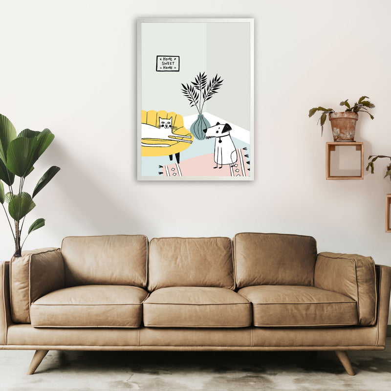 Dog and Cat Chat Art Print by Pixy Paper A1 Oak Frame