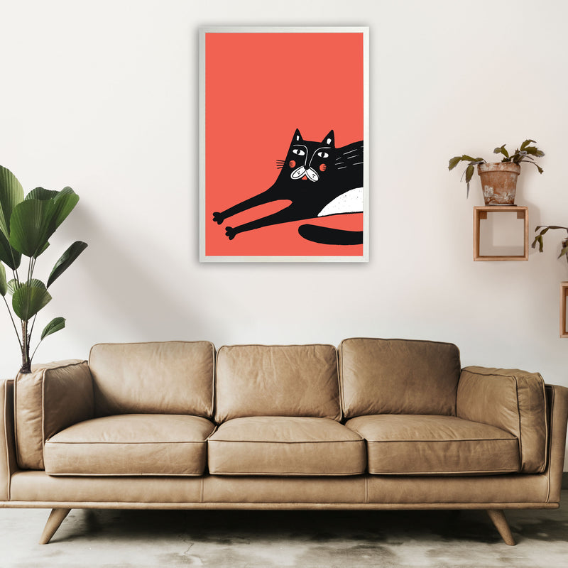 Cat Stretching Art Print by Pixy Paper A1 Oak Frame