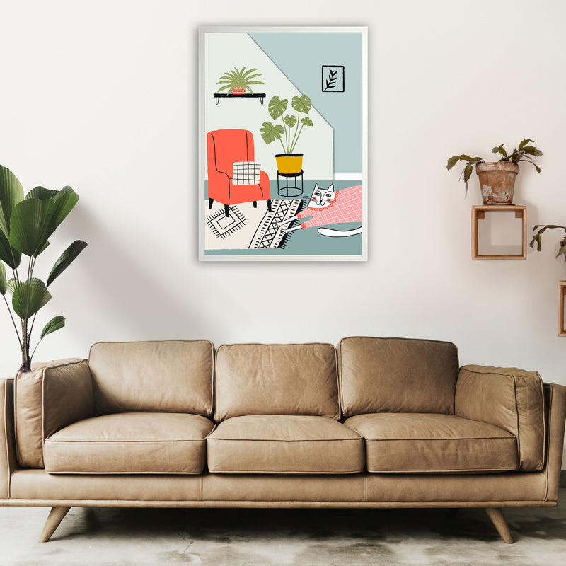 Cat At Home Art Print by Pixy Paper A1 Oak Frame