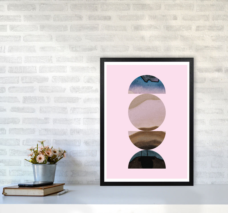 Abstract Circles Pink Background Modern Print A2 White Frame