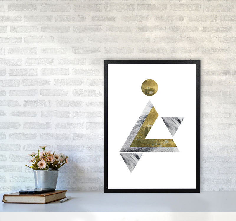 Gold And Grey Triangle With Moon Abstract Modern Print A2 White Frame