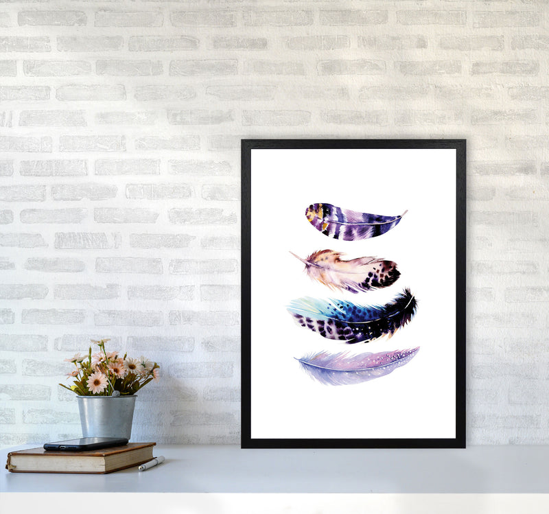 Purple Bird Feathers Abstract Modern Print A2 White Frame