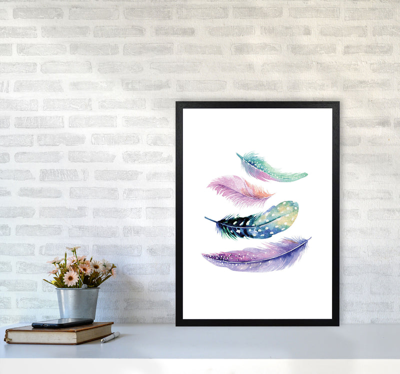 Turquoise And Purple Bird Feathers Abstract Modern Print A2 White Frame