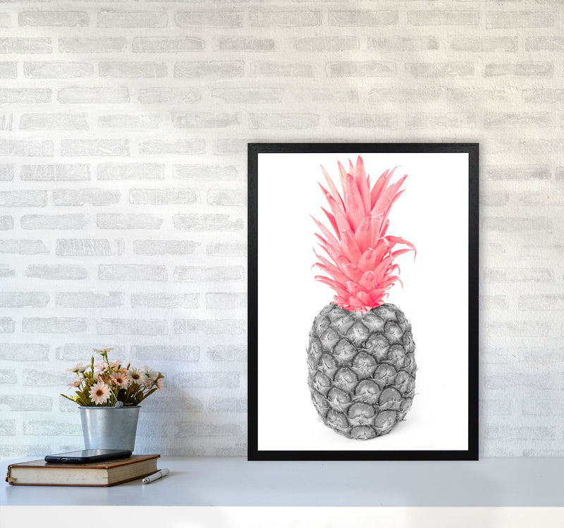Black And Pink Pineapple Abstract Modern Print, Framed Kitchen Wall Art A2 White Frame