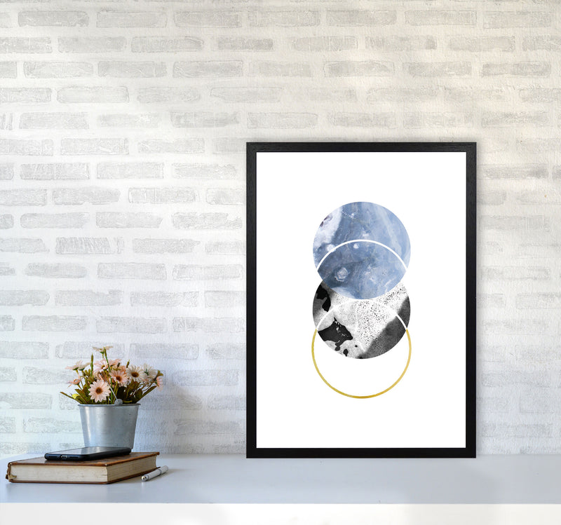Blue And Gold Abstract Circles Modern Print A2 White Frame