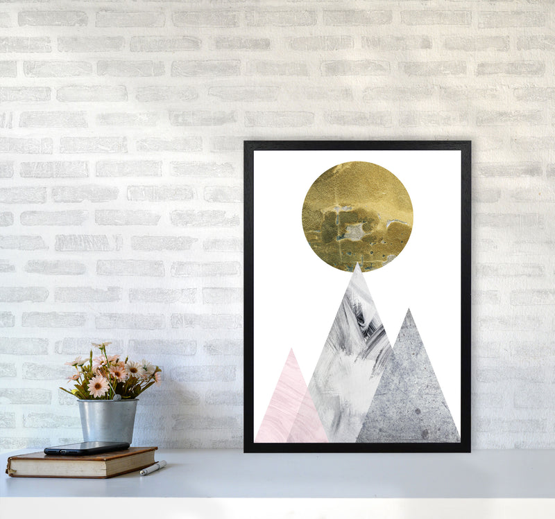 Pink And Grey Mountains Abstract Modern Print A2 White Frame