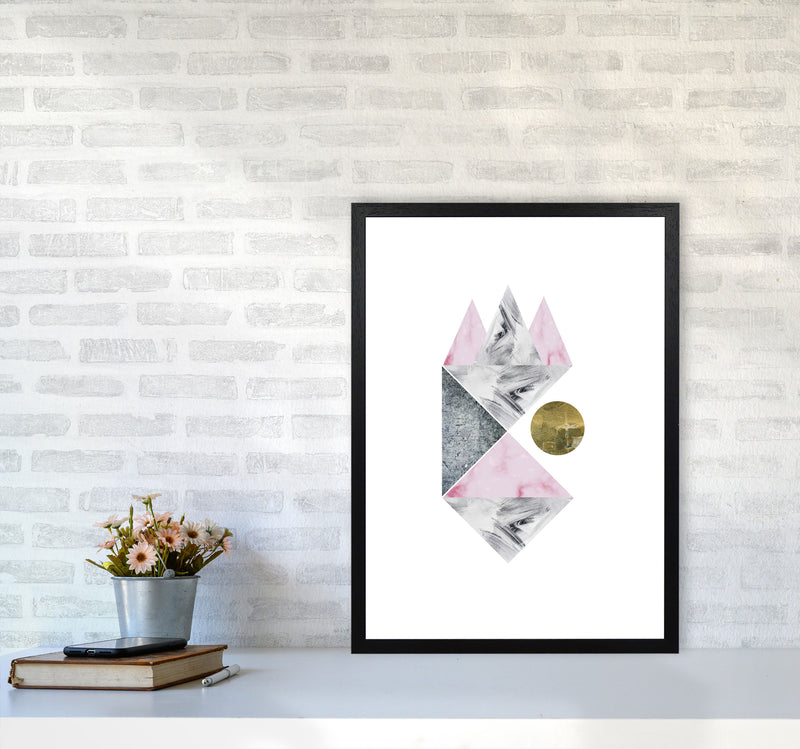 Pink And Grey Abstract Triangles Modern Print A2 White Frame