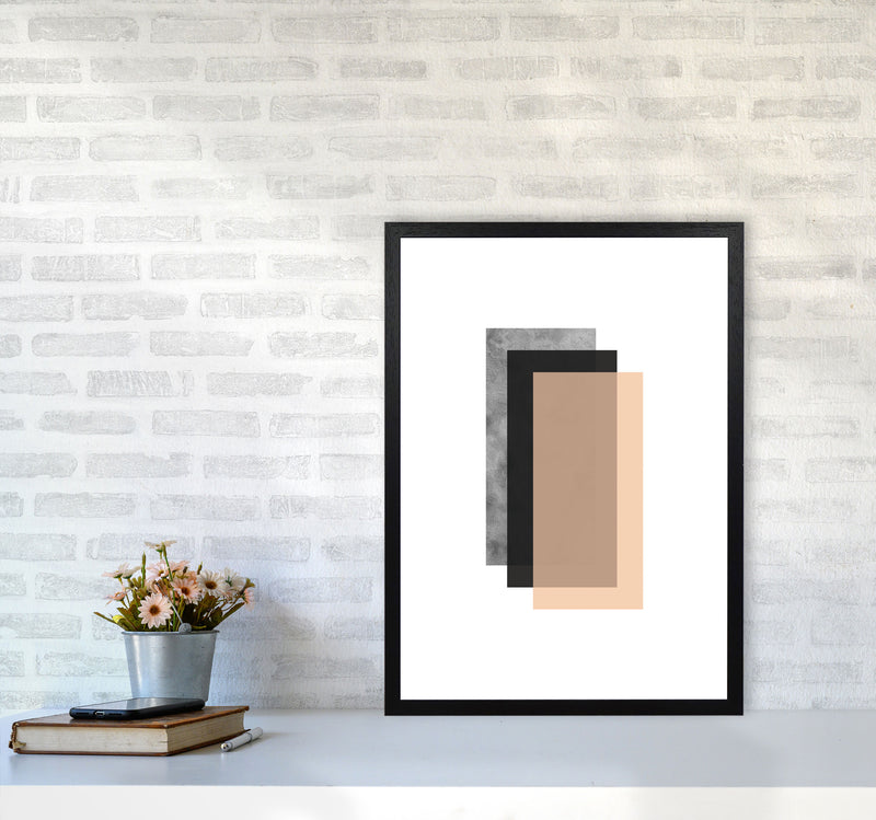 Peach And Black Abstract Rectangles Modern Print A2 White Frame
