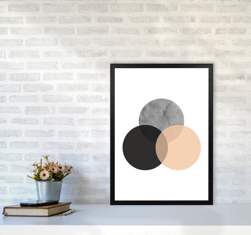 Peach And Black Abstract Circles Modern Print A2 White Frame