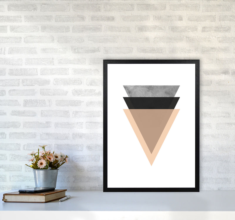 Peach And Black Abstract Triangles Modern Print A2 White Frame
