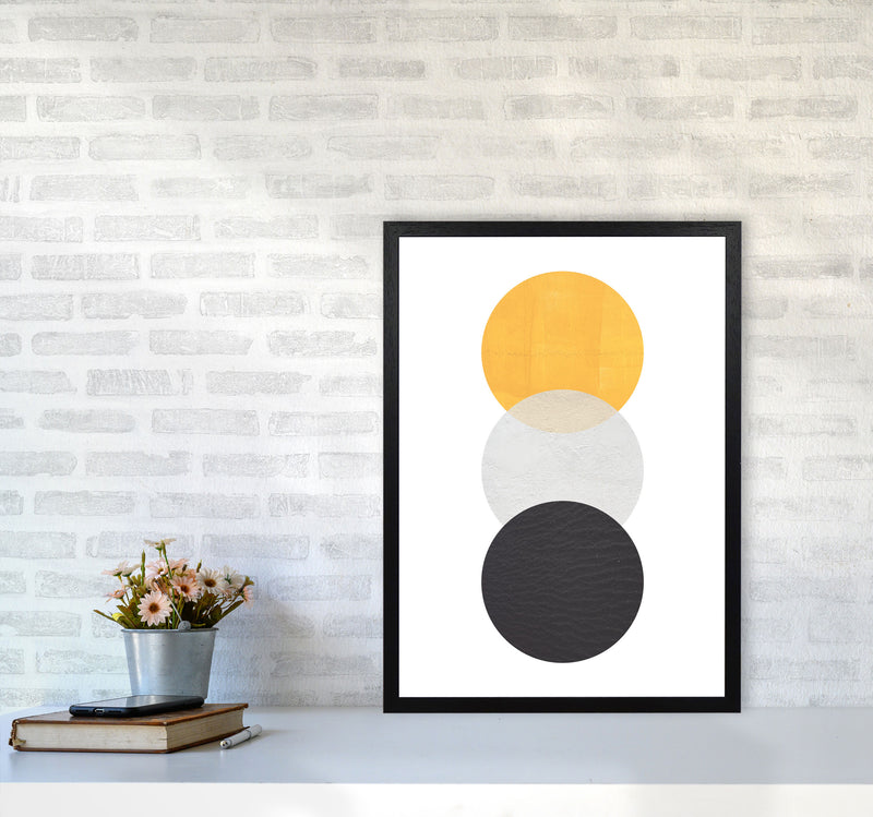 Yellow And Black Abstract Circles Modern Print A2 White Frame