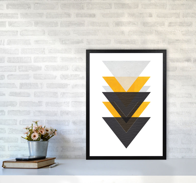 Yellow And Black Abstract Triangles Modern Print A2 White Frame