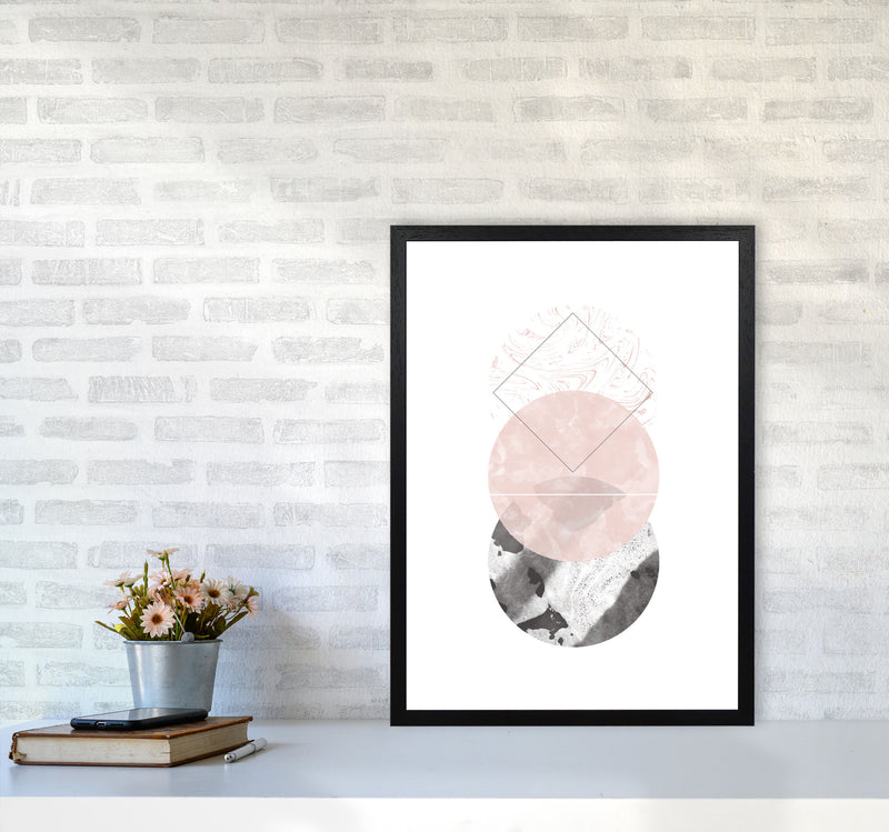 Black And Pink Marble Abstract Circles Modern Print A2 White Frame