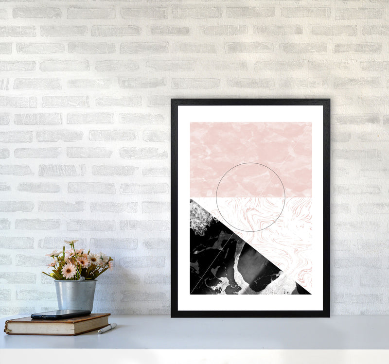 Black And Pink Marble Abstract Rectangle Shapes Modern Print A2 White Frame