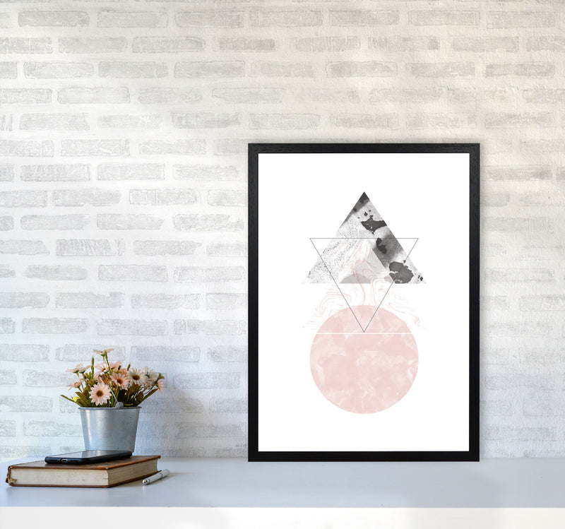 Black And Pink Marble Abstract Triangle And Circle Modern Print A2 White Frame