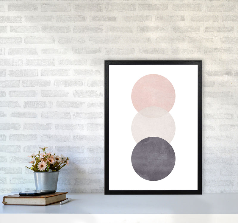 Cotton, Pink And Grey Abstract Circles Modern Print A2 White Frame