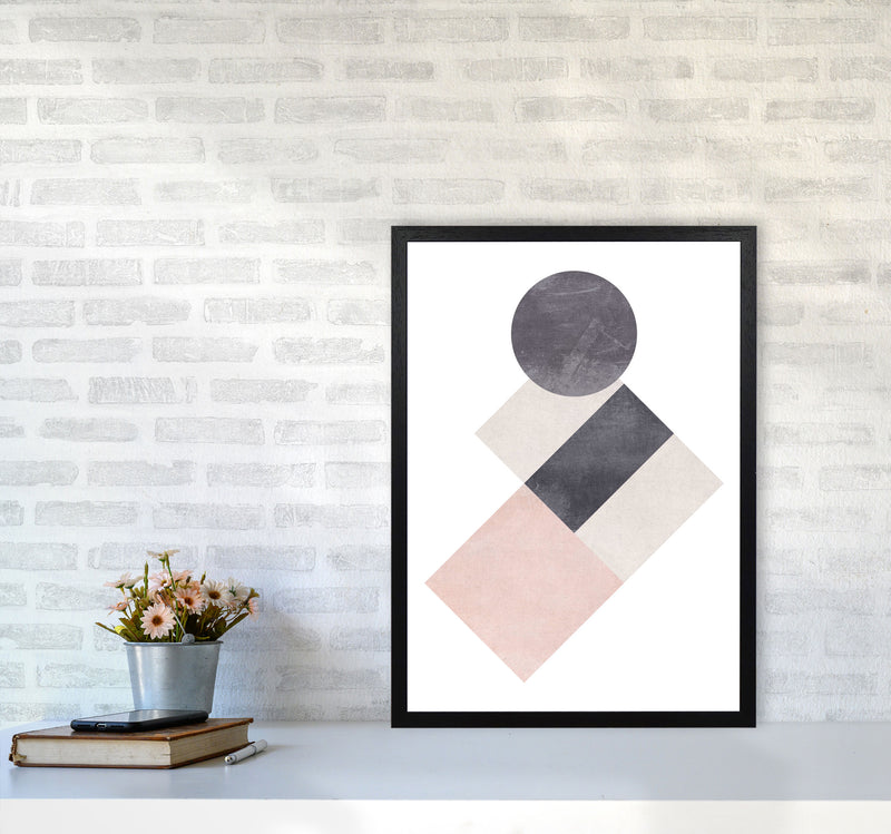 Cotton, Pink And Grey Abstract Squares And Circle Modern Print A2 White Frame