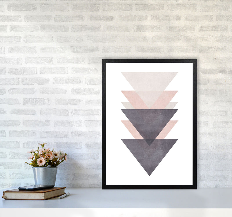 Cotton, Pink And Grey Abstract Triangles Modern Print A2 White Frame