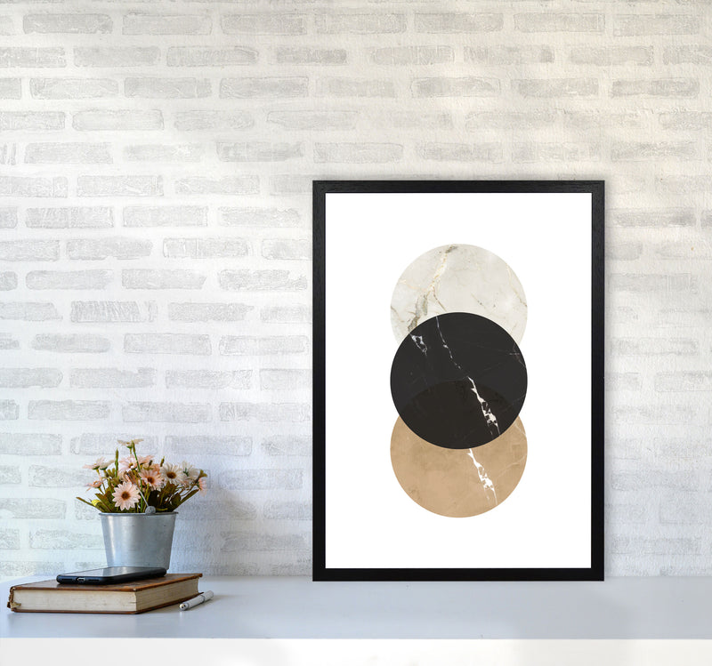 Gold, Beige And Black Marble Abstract Circles Modern Print A2 White Frame