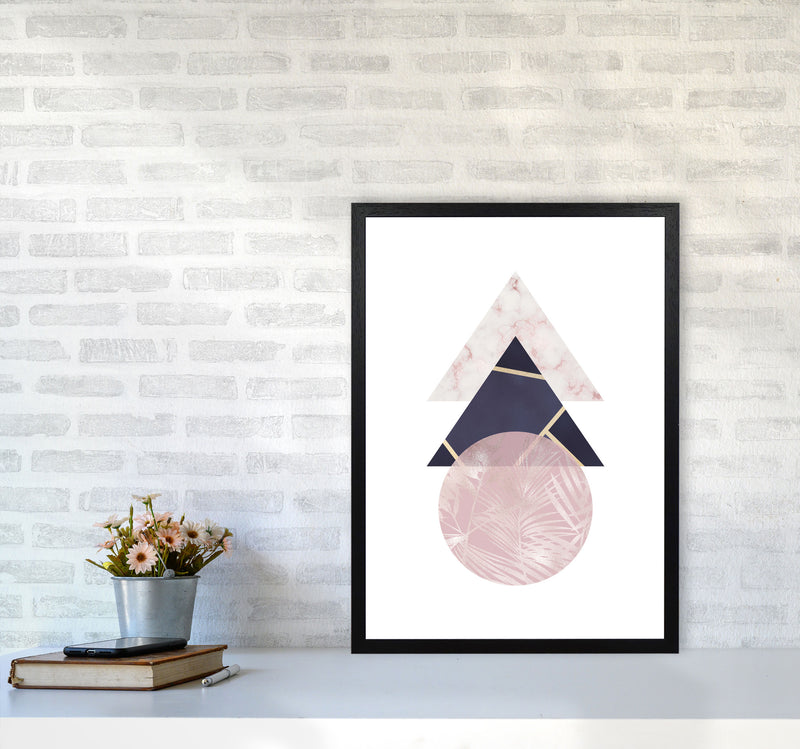 Pink And Navy Marble Abstract Triangles And Circle Modern Print A2 White Frame