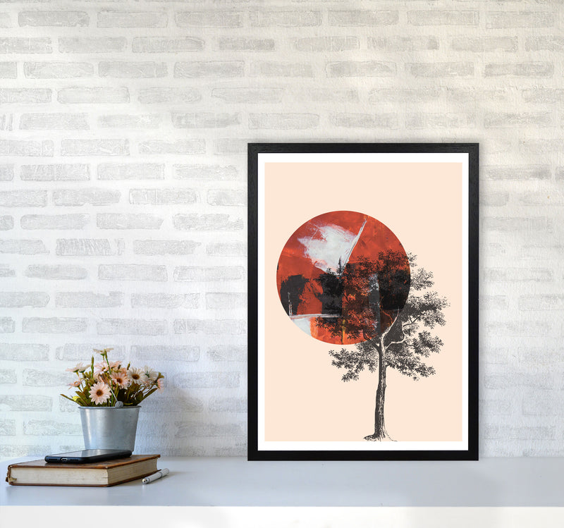 Red Sun And Tree Abstract Modern Print A2 White Frame