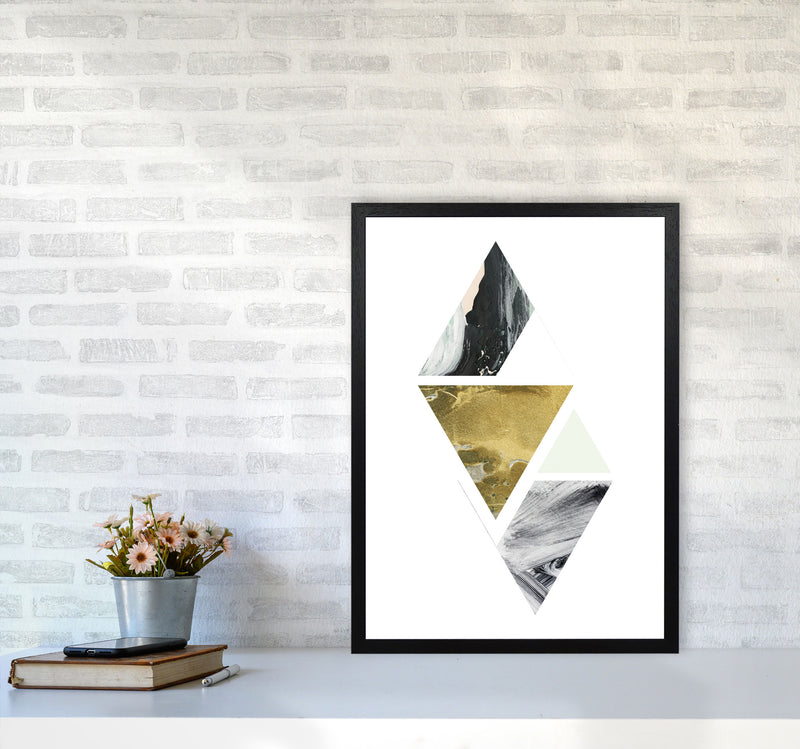 Textured Peach, Green And Grey Abstract Triangles Modern Print A2 White Frame