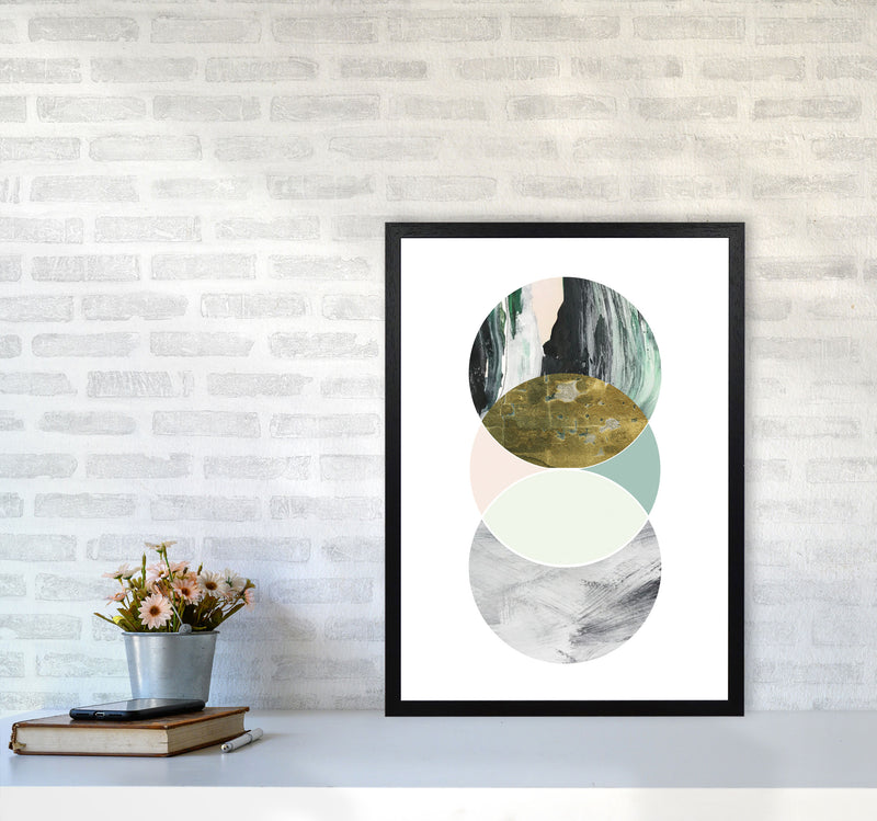 Textured Peach, Green And Grey Abstract Circles Modern Print A2 White Frame