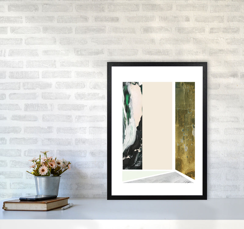 Textured Peach, Green And Grey Abstract Rectangle Shapes Modern Print A2 White Frame