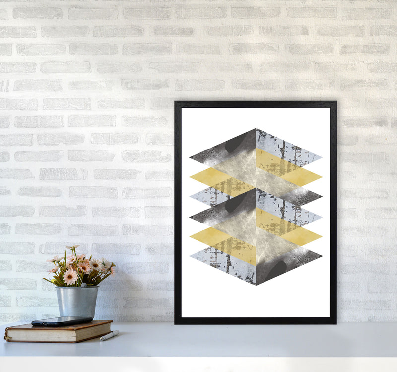 Scuff, Yellow And Grey Abstract Triangles Modern Print A2 White Frame