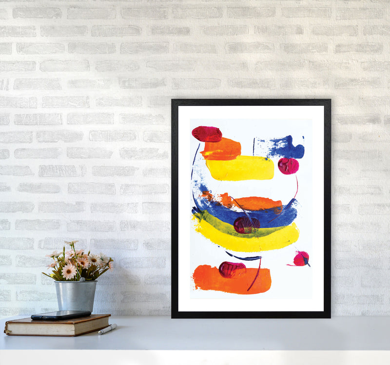 Bright Yellow, Blue and Red Abstract Paint Strokes Modern Print A2 White Frame