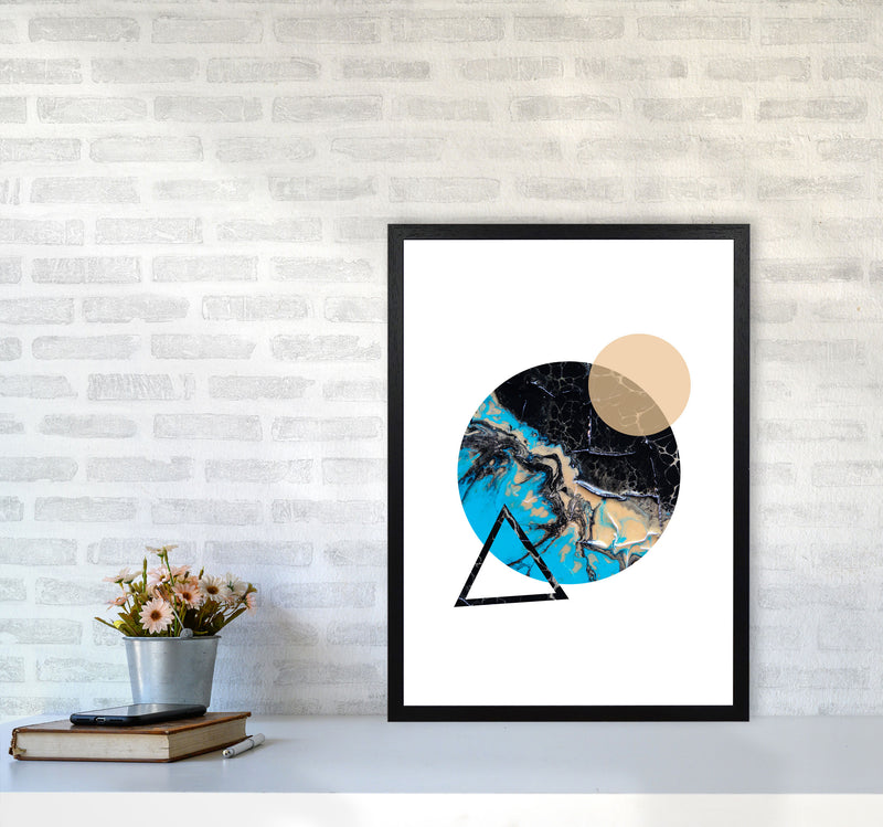 Blue Sand Abstract Circles Modern Print A2 White Frame