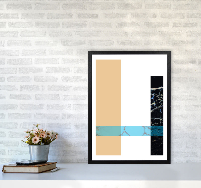 Blue Sand Abstract Rectangles Modern Print A2 White Frame
