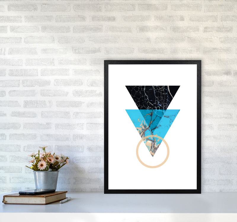 Blue Sand Abstract Triangles Modern Print A2 White Frame