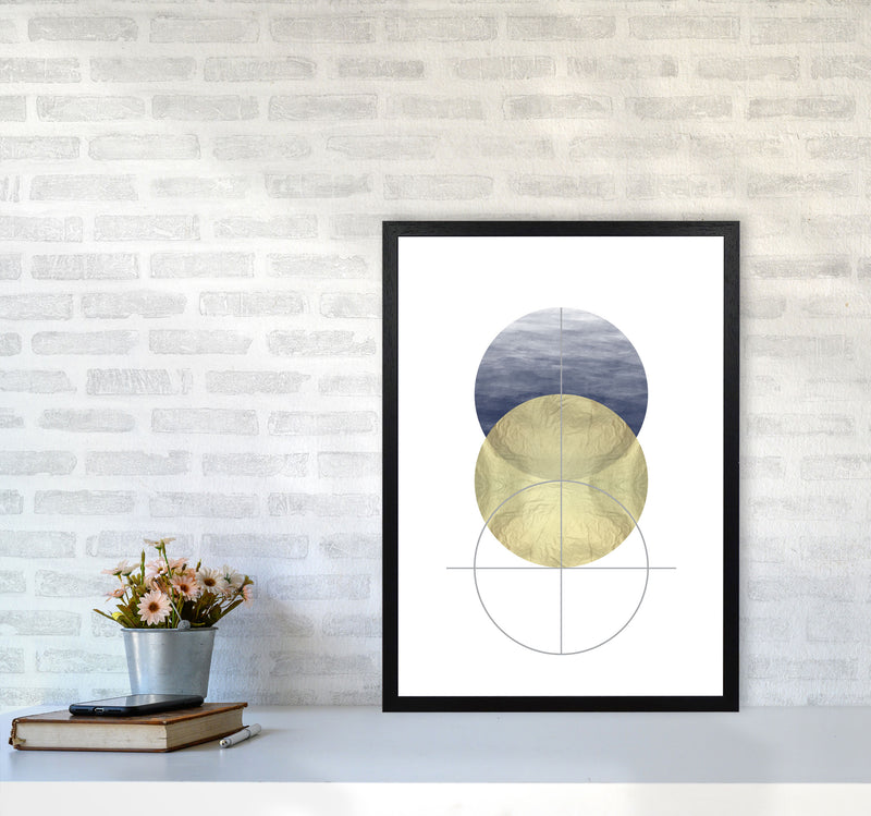 Navy And Gold Abstract Circles Modern Print A2 White Frame
