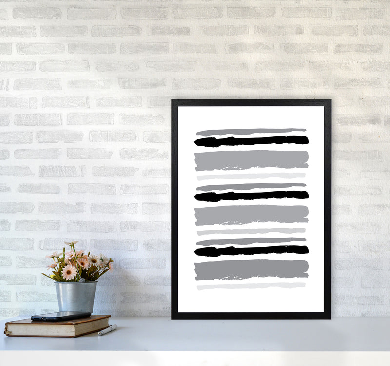 Black Contrast Abstract Stripes Modern Print A2 White Frame