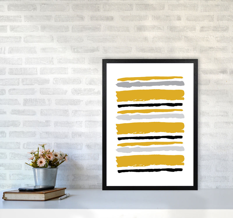 Mustard Contrast Abstract Stripes Modern Print A2 White Frame