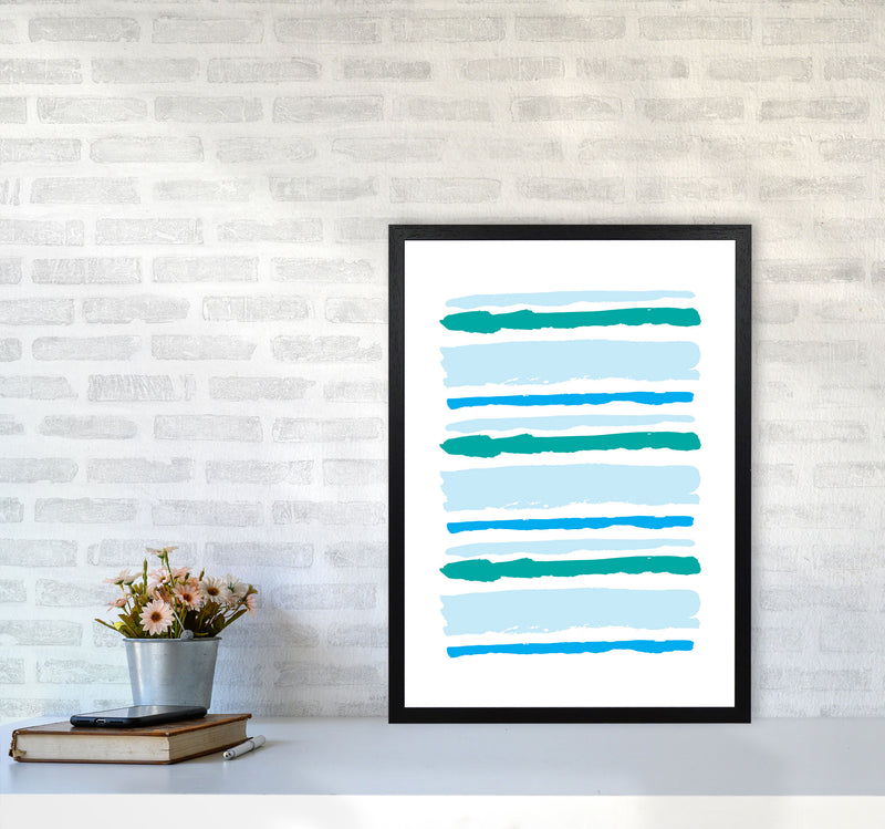 Blue Contrast Abstract Stripes Modern Print A2 White Frame