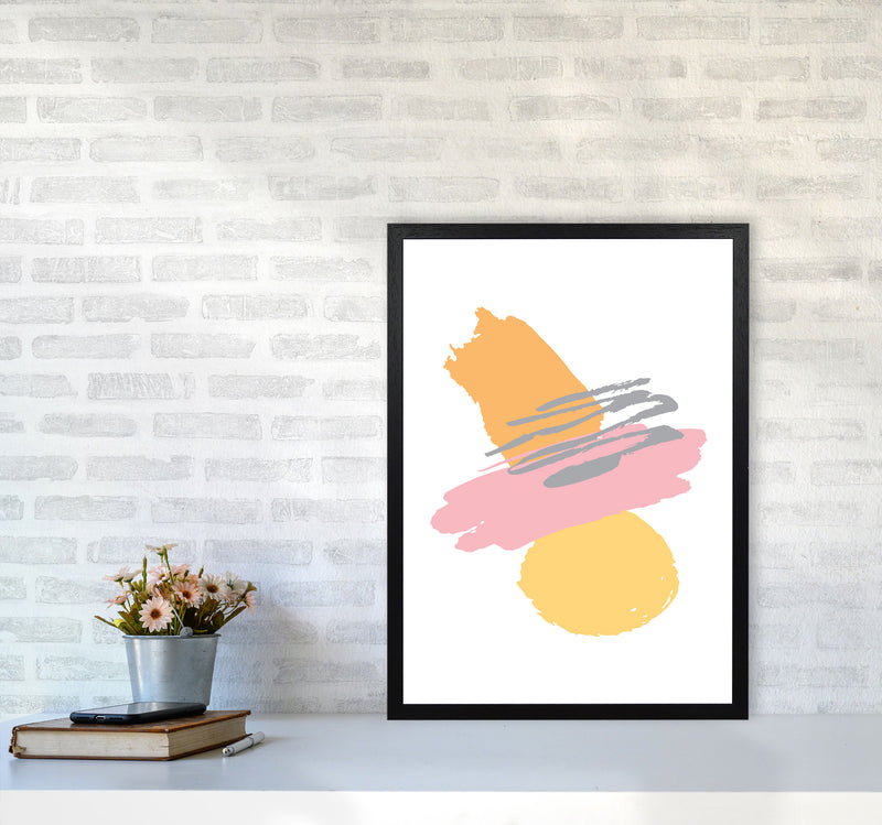 Pink And Orange Abstract Paint Shapes Modern Print A2 White Frame